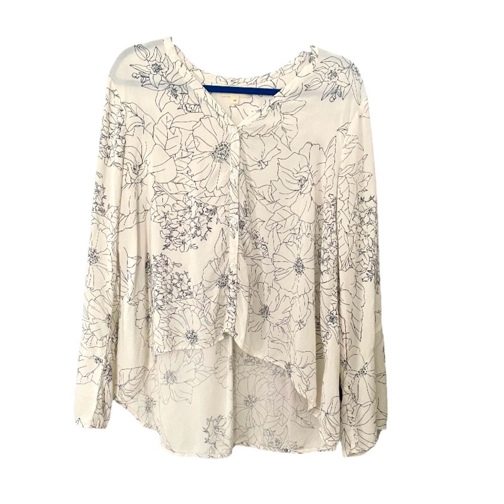 Anthropology Cloth & Stone Long Sleeve Shirt. Ivory With Grey Floral Sketch. M